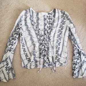 Bohemian Floral Lace Up Bell Sleeve Top